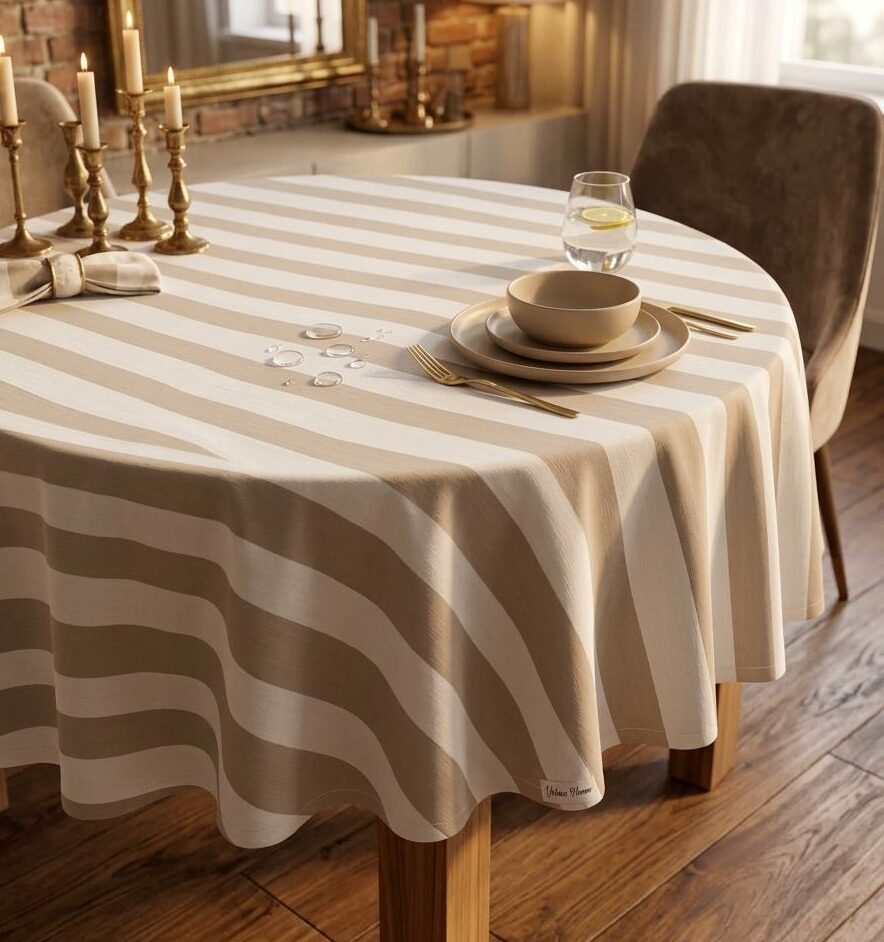 Runde Tischdecke, Urban Home 140cm (strajfne bez/bijelo 7505 )