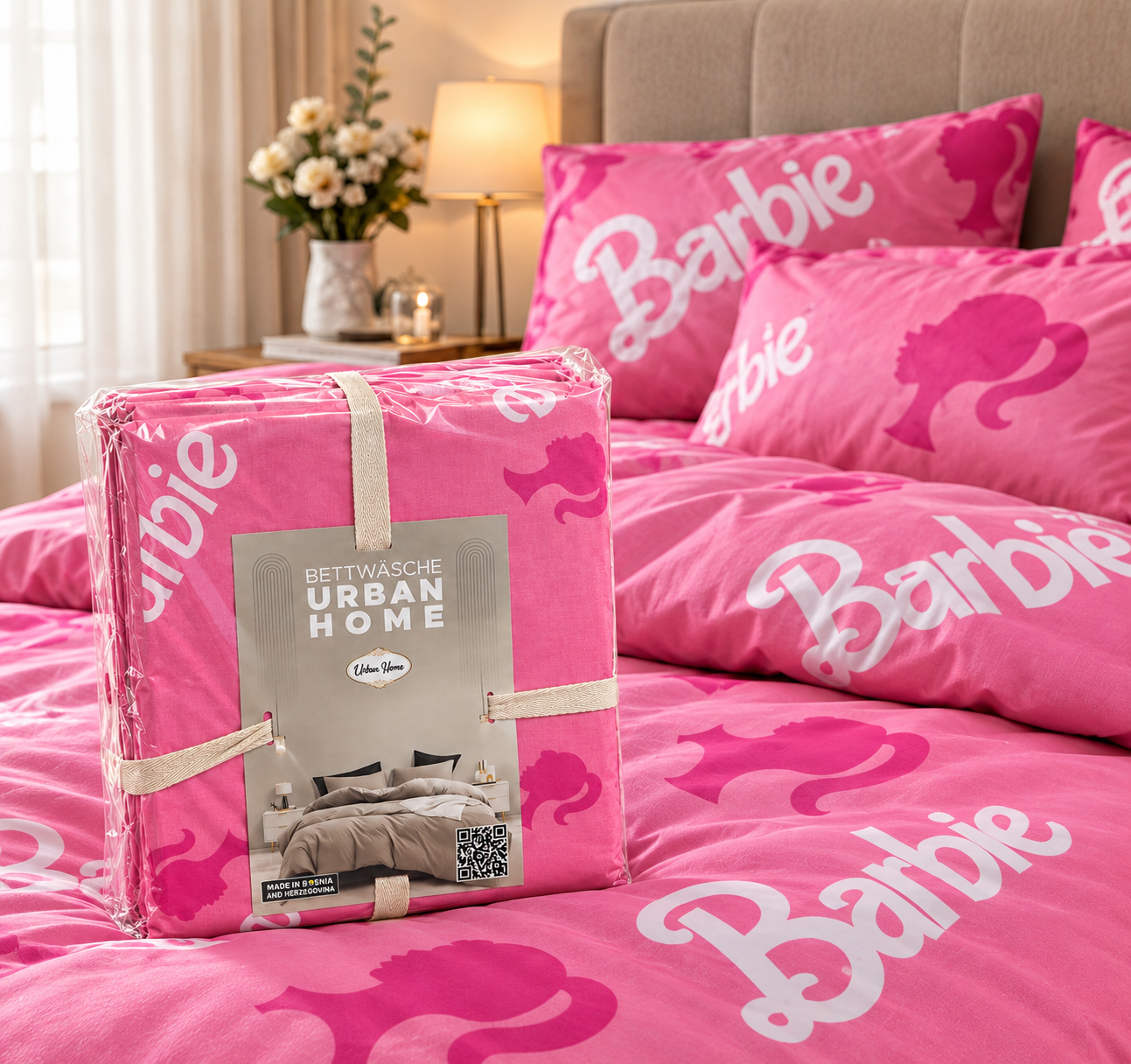 Barbie Bettwäsche ,Urban Home Rosa/Weiß 140x200