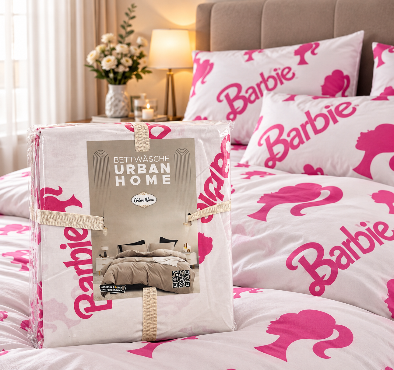 Barbie Bettwäsche , Urban Home Weiß/Pink 140x200
