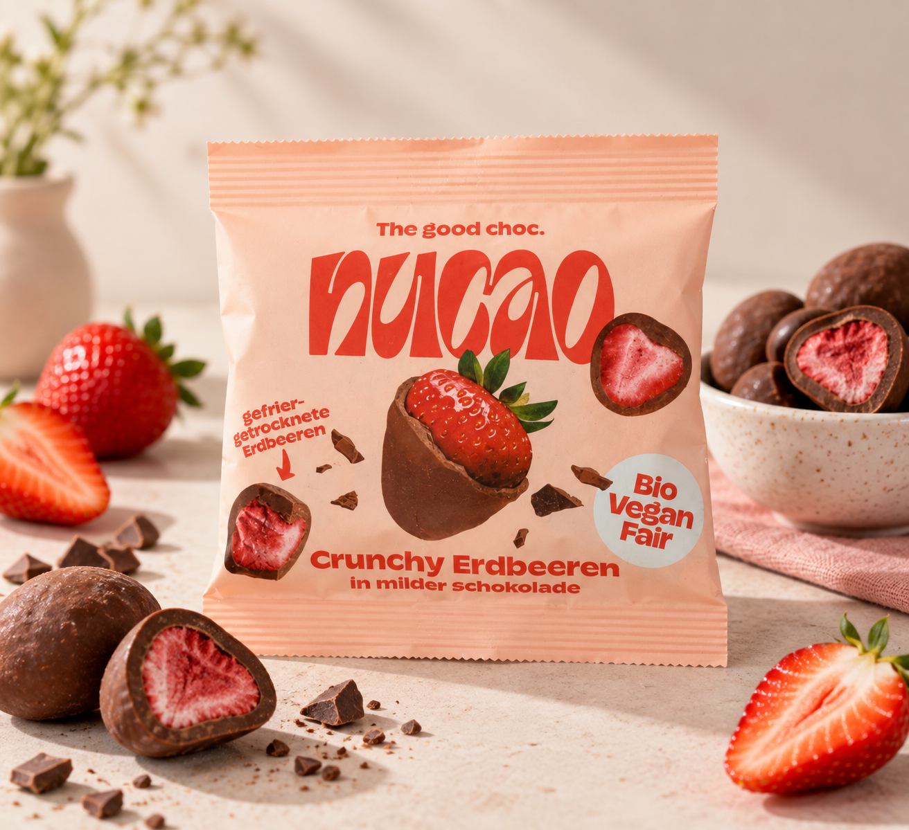 Nucao Crunchy Erdbeeren in milder Schokolade Bio 50 g